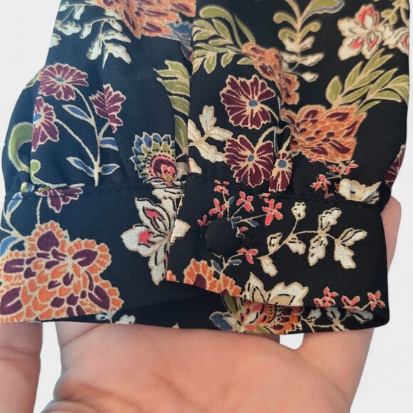 Vince Camuto Floral Print Babydoll Mini Dress M Black Multi Ruffle Fall Boho NWT - Picture 5 of 12